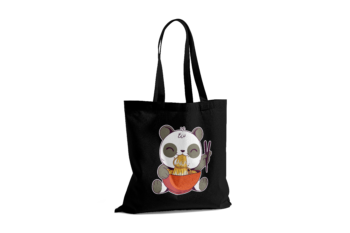 Ramen panda - czarna torba bawełniana z nadrukiem
