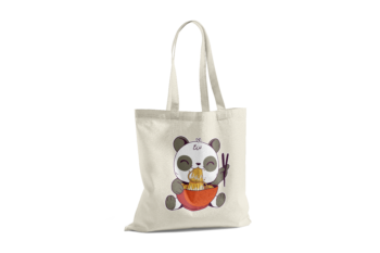 Ramen panda – beżowa torba bawełniana z nadrukiem