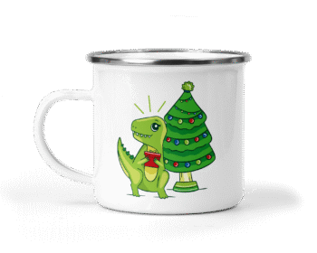 Świąteczny kubek metalowy dinozaur choinka